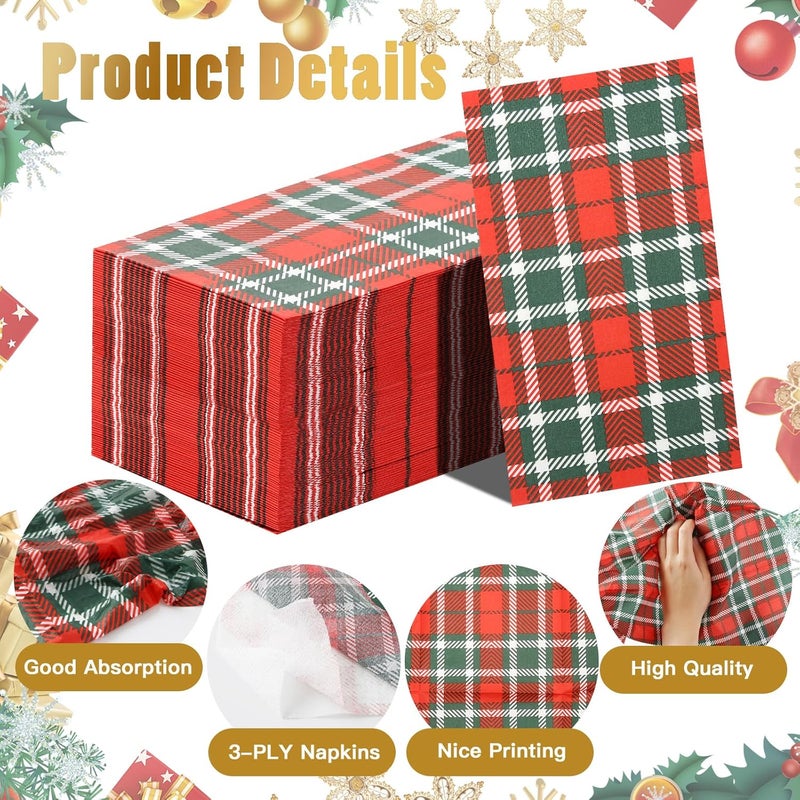 Tamone 100PCS 3-Ply Christmas Napkins Red Lattice - Red Napkins Disposable - Premium Quality Dinner Napkins Soft and Absorbent for Christmas - Image 3